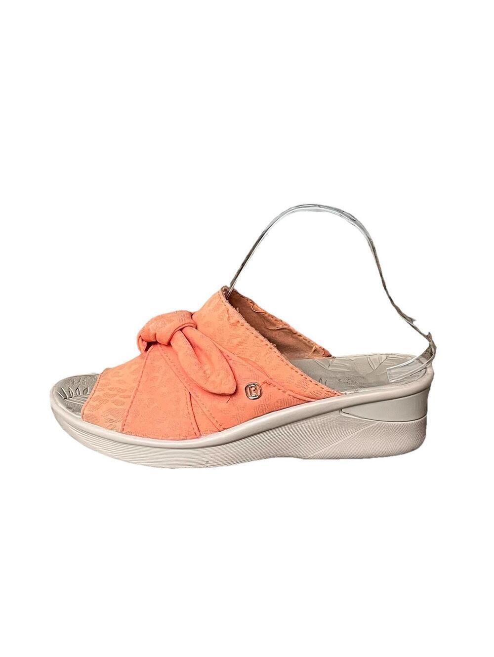 BZees Orange Wedge Sandals Womens 8.5 Comfort Slip On Knot Slide Lightweight